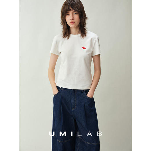 UMILAB｜骐骥*新年系列 科技奶油棉软糯亲肤小马刺绣修身T恤T787W 商品图2