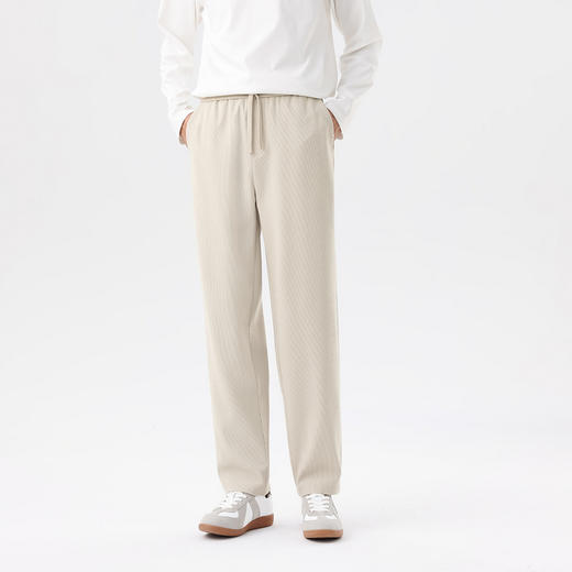 GXG男装26春季时尚松紧腰系绳日常通勤简约百搭直筒男式休闲长裤K&C 商品图11