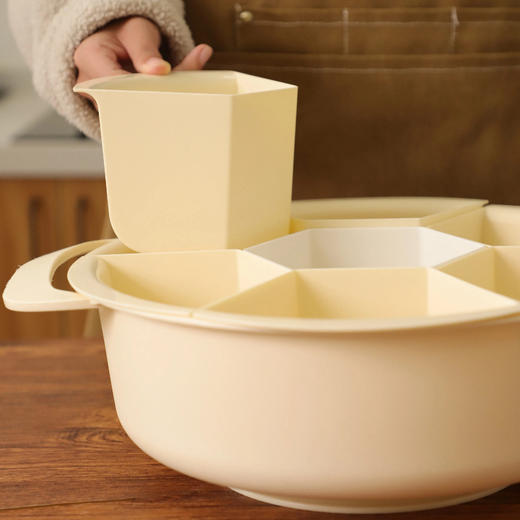 【厨房收纳必备！】HOKIDO 多功能旋转备菜盘 食品级pp材质，360°可旋转，方便拿取食材，分格拼盘设计，底部镂空沥水，清洗快速便捷 商品图9