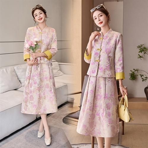 新中式2026早春套装女装新款气质优雅汉服提花两件套裙装 商品图3