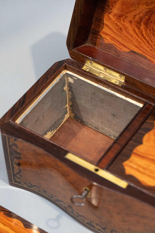 独角鹿西洋古董1850-1870年代法国拿破仑三世时期出品波浪纹饰布勒镶嵌实木茶叶盒 商品图6