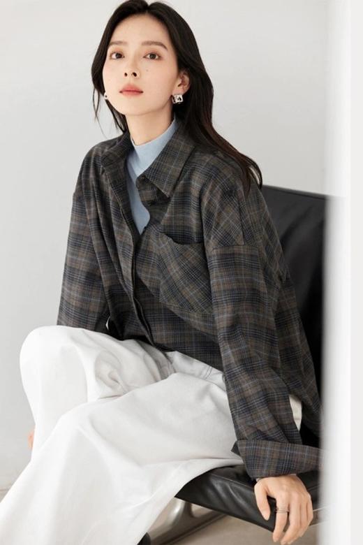 DUIBAI对白 复古文艺格纹气质衬衫 21680 商品图1