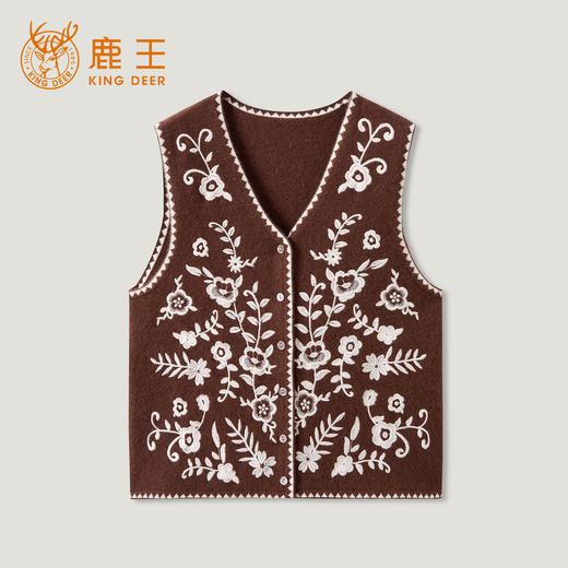 【咕咕同款】King Deer/鹿王秋季上新女式休闲百搭刺绣羊绒马甲L805804复古奶奶风鹿王 商品图12