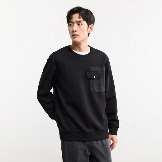 GXG男装秋季时尚撞色口袋设计潮流运动休闲男式圆领宽松卫衣K&C 商品图4
