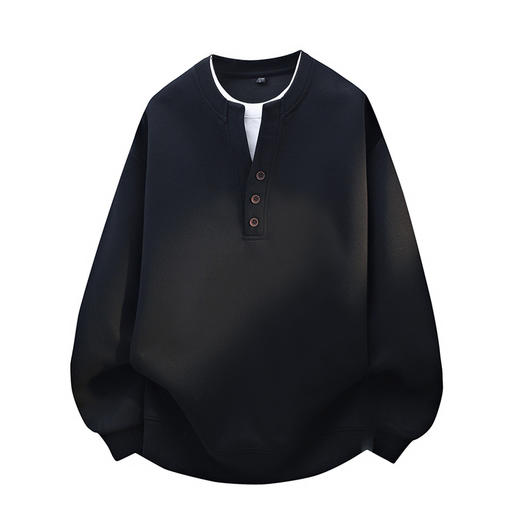 罗蒙春秋款男士落肩设计假两件卫衣百搭通勤宽松休闲上衣圆领套头卫衣 商品图3