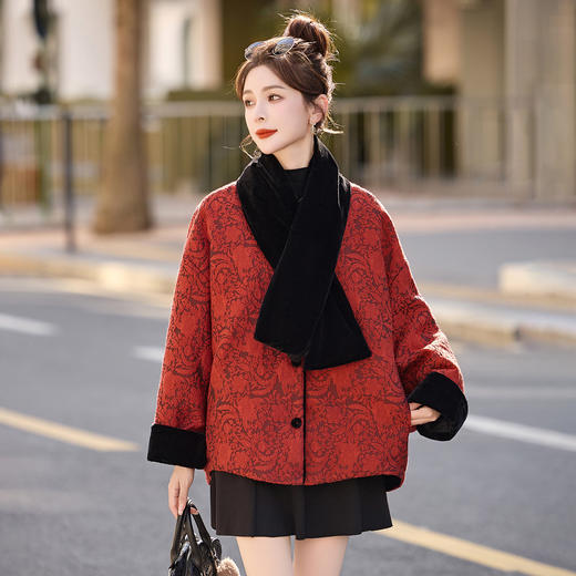 女式羽绒服新中式国风，白鸭绒外套配围巾HR-B5212 商品图2