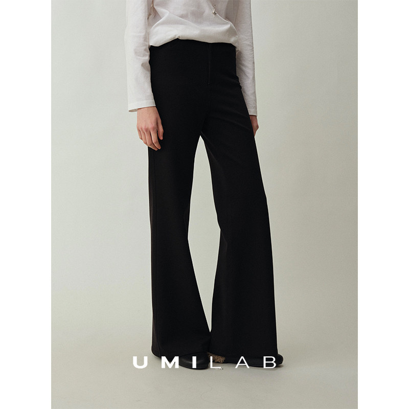 UMILAB｜漫行*显瘦竹竿腿 高克重羊毛混纺超弹高腰微喇裤P1322W