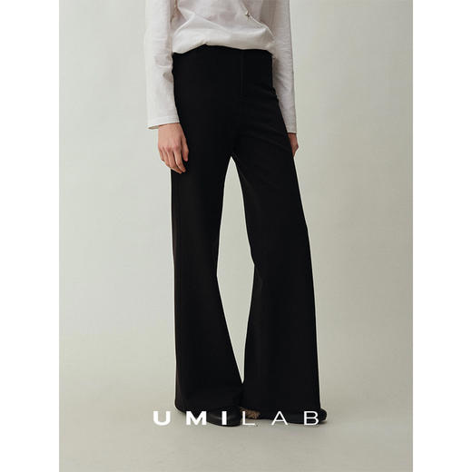 UMILAB｜漫行*显瘦竹竿腿 高克重羊毛混纺超弹高腰微喇裤P1322W 商品图0