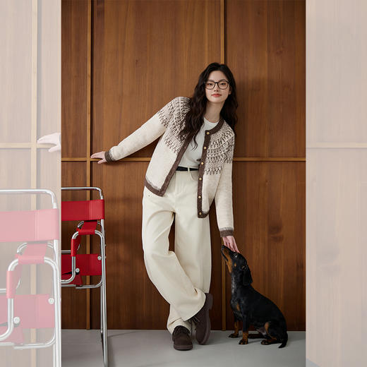 西遇北欧风费尔岛毛衣女2026春季新提花复古休闲杂色加厚针织开衫E0060079 商品图4