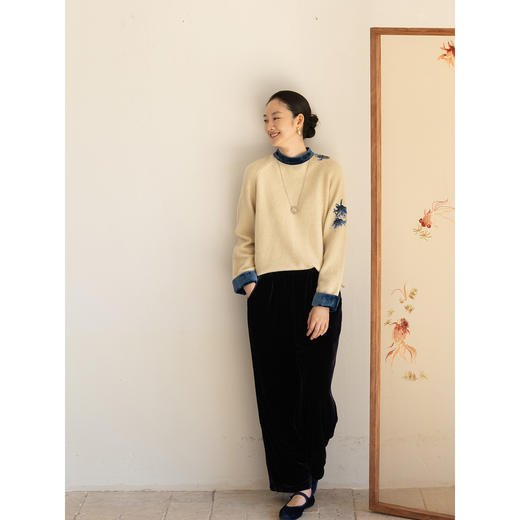 牧衣游原创 刺绣羊毛牛绒混织毛织毛衣柔软舒适拼接套头衫 方野 商品图2