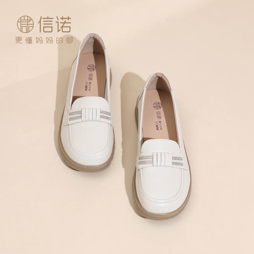 信诺真皮软底一脚蹬乐福鞋女平底舒适妈妈鞋单鞋6C8659-6 商品图2