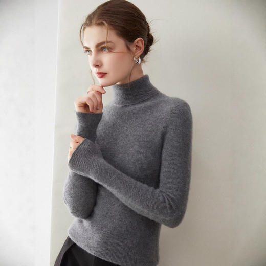 「高货qj」全新升级【铂金会员514/天猫689/差价175】(15936)洛诗琳无缝一体修身羊绒衫202冬季新款纯色堆堆领针织毛衣 商品图4