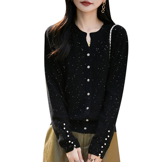 丁摩 法式高级感纯羊毛针织开衫女短外套闪亮毛衫上衣PY-5182 商品图4