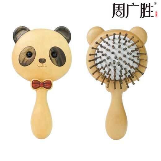 周广胜熊猫造型帅小熊气垫梳可爱木质按摩梳便携式护发梳子送女友 商品图0