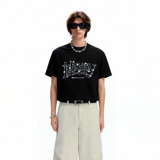 IDEVERRAY春季设计感女装纯棉字母T恤落肩袖宽松短袖圆领印花上衣 商品图3