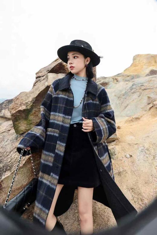 H5WT31367#宽松长款双面呢子格纹大衣 商品图2