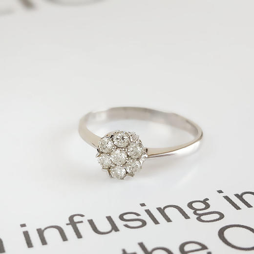 AU750白金时尚简约花朵造型0.044克拉钻石戒指14.5号（戒圈可改）231125AH33 商品图3