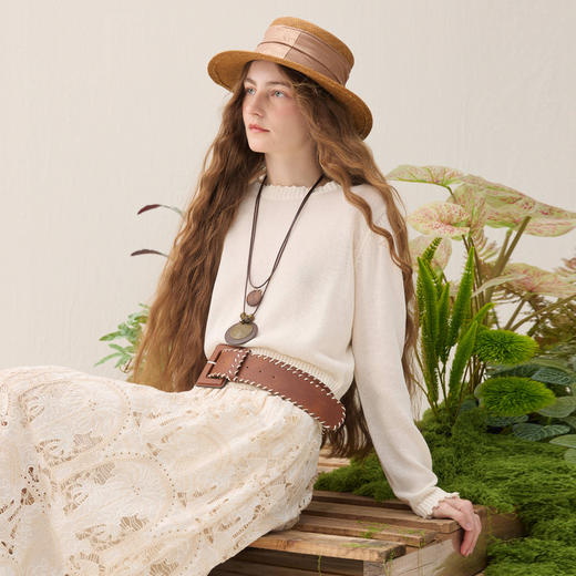 谜底套头针织衫长袖2026年春季新品蕾丝绣花时髦毛衣女261MZ0315 商品图1