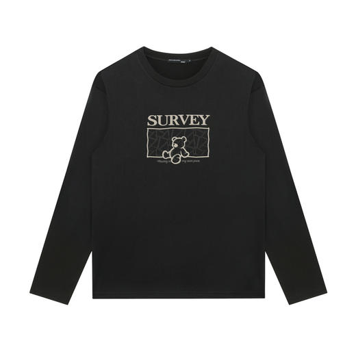 GXG男装【100%棉】25秋季卡通纹理小熊舒适亲肤圆领男式长袖T恤K&C 商品图2