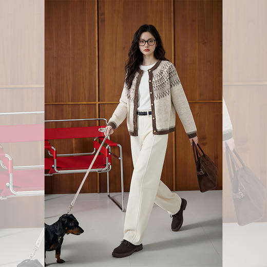 西遇北欧风费尔岛毛衣女2026春季新提花复古休闲杂色加厚针织开衫E0060079 商品图1