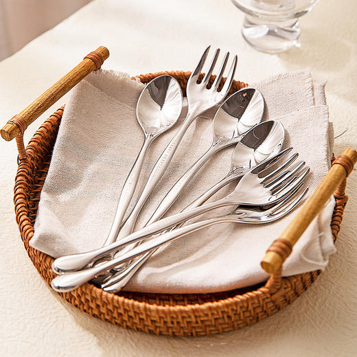 摩登主妇304不锈钢西餐勺长柄叉子勺子餐具家用高档精致汤匙调羹 商品图2