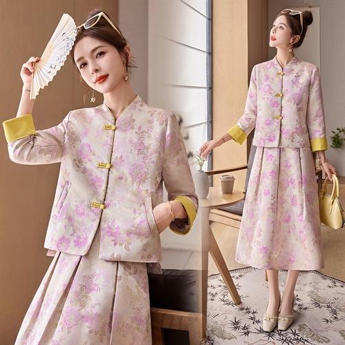 新中式2026早春套装女装新款气质优雅汉服提花两件套裙装 商品图0