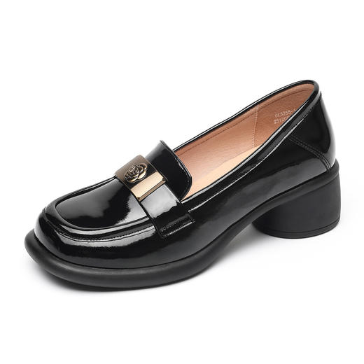 信诺真皮妈妈鞋英伦风漆皮粗跟乐福鞋女一脚蹬小皮鞋2026春季新款6C5255-1 商品图3