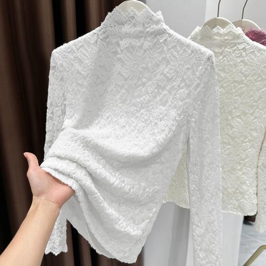 百媚生 蕾丝加绒加厚打底衫提花显瘦中领上衣 商品图2