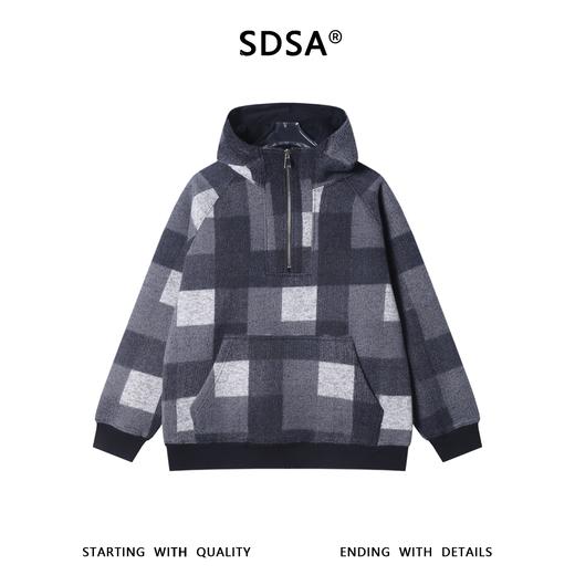 26WY55SDSA男士秋冬新款痞帅男装时尚简约撞色格子半拉链立领连帽卫衣 商品图1
