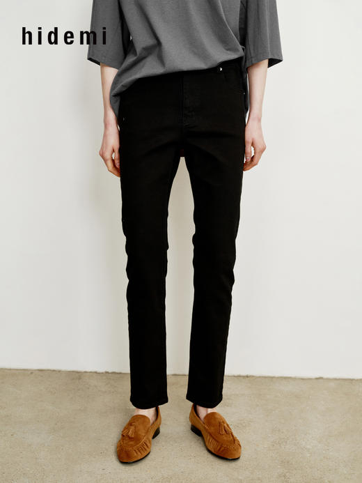 hidemi副线小h 修身显瘦黑色Slim小脚牛仔裤 商品图3