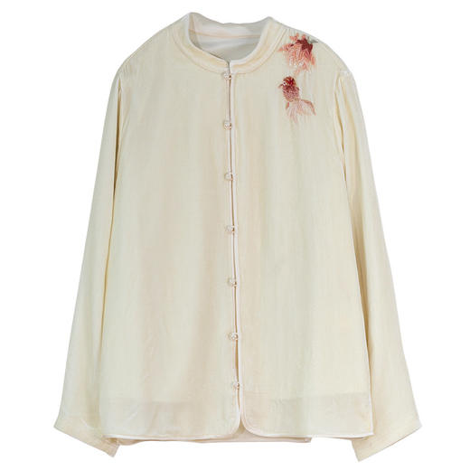 牧衣游原创 丝绒手工刺绣衬衫新款禅意复古中式茶服文艺衬衣 景明 商品图4