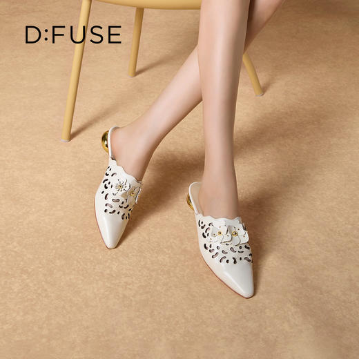 Dfuse迪芙斯2026春季新款尖头格桑花镂空半包头平跟穆勒拖鞋凉拖鞋DFE1110026 商品图1