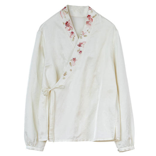 牧衣游原创 16姆米丝棉机绣衬衫斜襟系带禅意古朴文艺开衫 心湖 商品图4