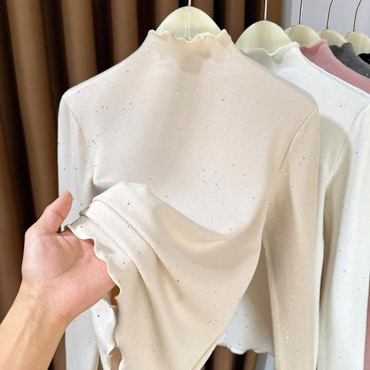 百媚生 亮晶晶木耳边保暖内搭T恤上衣 商品图1
