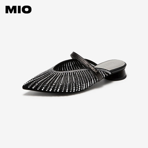 【上新】MIO米奥时装凉鞋尖头网面水钻女鞋2026夏季新款低跟法式拖鞋单鞋M262240456 商品图0
