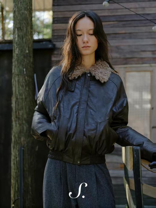 shyshsystill/shy202510034/皮革羽绒服可拆卸毛领90白鸭绒短款外套 商品图0