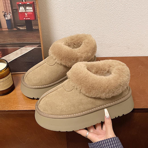 网红同款厚底毛口雪地靴女冬款百搭甜妹外穿加绒加厚懒人一脚蹬棉鞋 商品图1