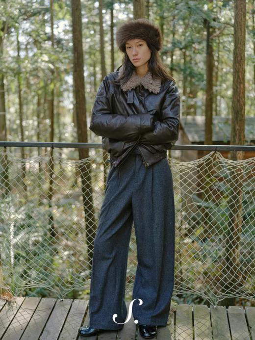 shyshsystill/shy202510034/皮革羽绒服可拆卸毛领90白鸭绒短款外套 商品图3