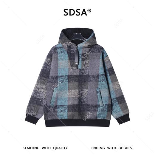 26WY51SDSA秋冬新款痞帅男装美式复古彩色格子设计半拉链立领连帽卫衣 商品图1