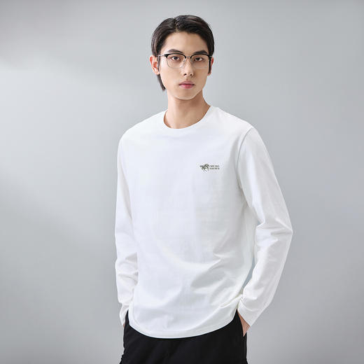 GXG男装【100%棉】26春季斑驳马图案圆领休闲舒适百搭男式长袖T恤K&C 商品图1