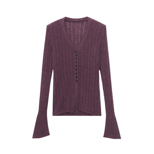 早春新款【零压感亲肤显瘦V领开衫】坑条肌理喇叭袖针织衫  SN8546 商品图4