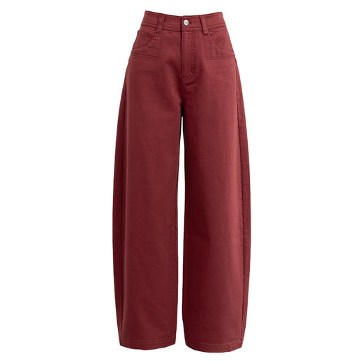 百媚生 红色美式高腰阔腿牛仔裤宽松显瘦垂感直筒裤EC86014 商品图4