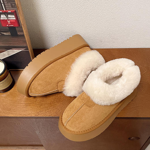 网红同款厚底毛口雪地靴女冬款百搭甜妹外穿加绒加厚懒人一脚蹬棉鞋 商品图2