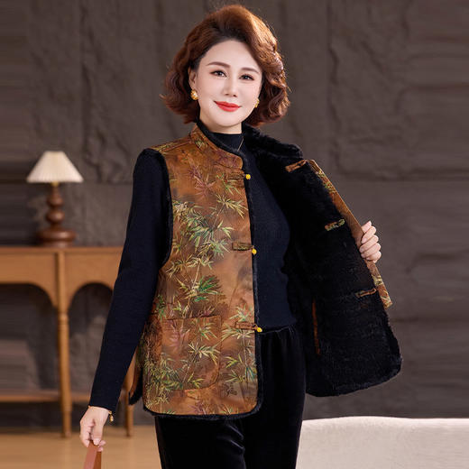 百媚生 加绒加厚两面穿新中式国风马甲QYT 商品图2