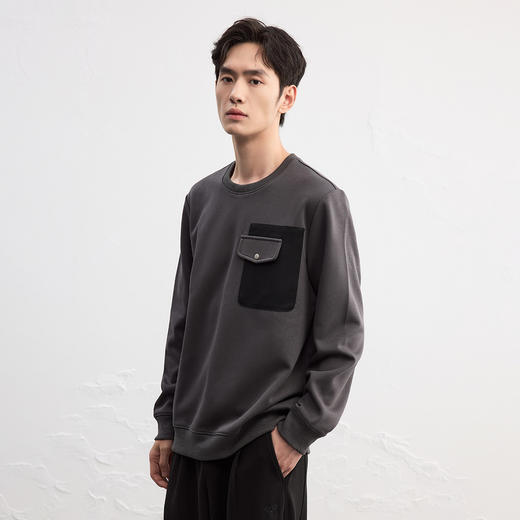 GXG男装秋季时尚撞色口袋设计潮流运动休闲男式圆领宽松卫衣K&C 商品图2