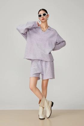 LNNNS 多巴胺紫色慵懒休闲针织短裤套装 21849