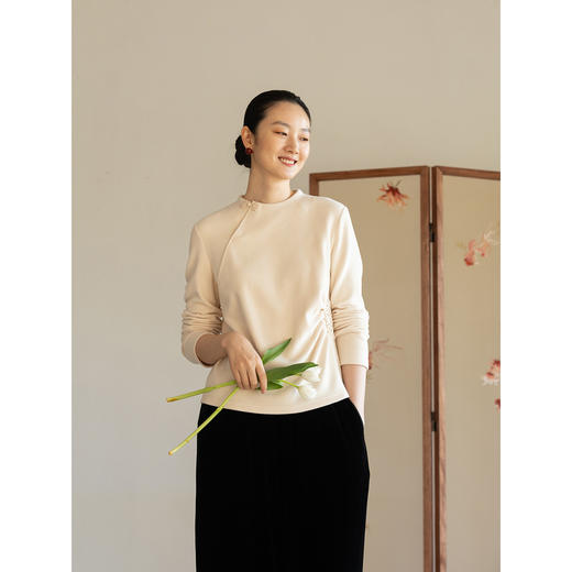 牧衣游原创 棉混纺T恤春季新款设计感文艺百搭长袖套头衫 弥光里 商品图1