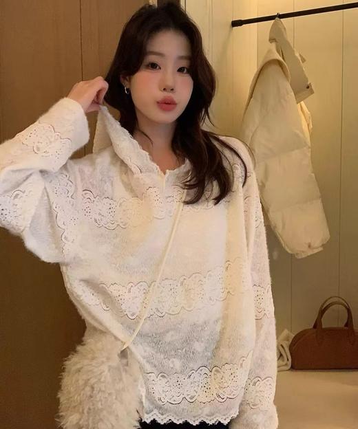 老米优品🎈3-5天。软乎乎仙女衣~!《重工钩花连帽水溶蕾丝衫》过渡季本命温柔衫！宽松版型，慵懒垂感好，谁穿谁显瘦！CY260119A 商品图8