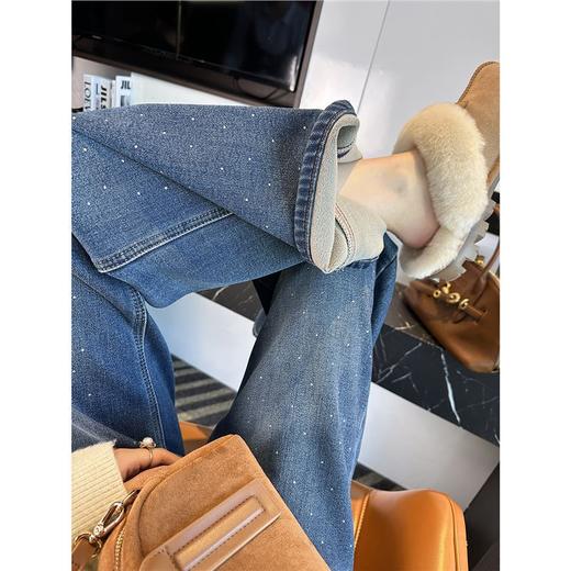 雀说超带派！buling烫钻一体绒直筒牛仔裤女秋冬新款保暖植绒阔腿裤女ALW25120405 商品图1