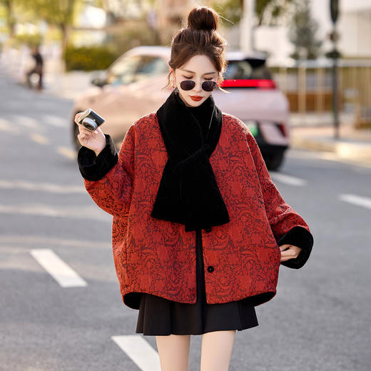 女式羽绒服新中式国风，白鸭绒外套配围巾HR-B5212 商品图3